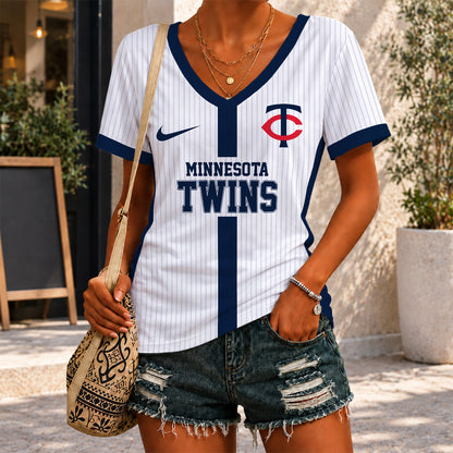 [FLASH SALE] NEW CUSTOMIZED MLB22 MTS MINNESOTA TWINS V-NECK FEMALE SHIRT
