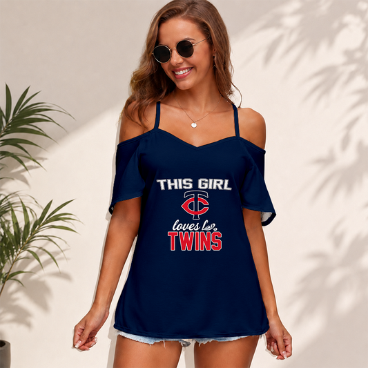 [FLASH SALE] NEW CUSTOMIZED MLB22 MTS MINNESOTA TWINS WOMEN'S STRAPPY OFF-SHOULDER TOP