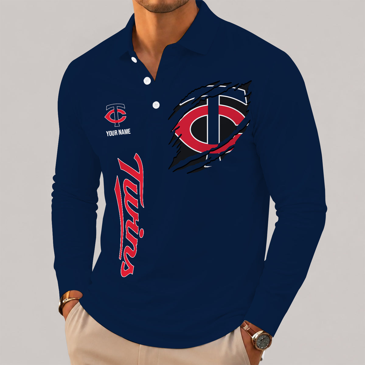 [FLASH SALE] NEW CUSTOMIZED MLB22 MTS MINNESOTA TWINS MEN'S LONG SLEEVE POLO