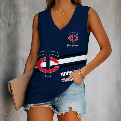 [FLASH SALE] NEW CUSTOMIZED MLB22 MTS MINNESOTA TWINS WOMEN'S V-NECK TANK TOP