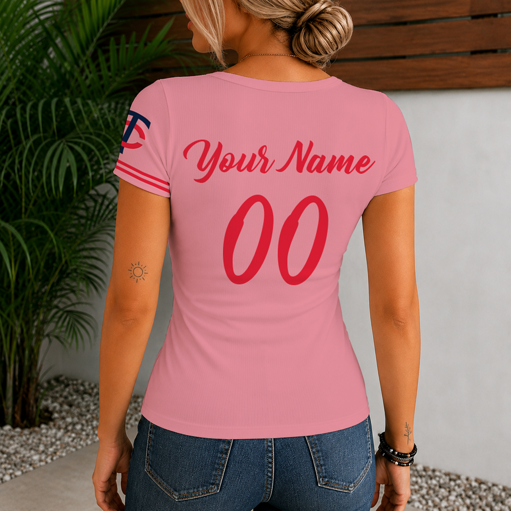[FLASH SALE] NEW CUSTOMIZED MLB22 MTS MINNESOTA TWINS WOMEN'S SHORT SLEEVE HENLEY T-SHIRT