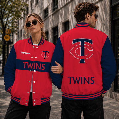 [FLASH SALE] NEW CUSTOMIZED MLB22 MTS MINNESOTA TWINS SATIN VARSITY & BASEBALL JACKET