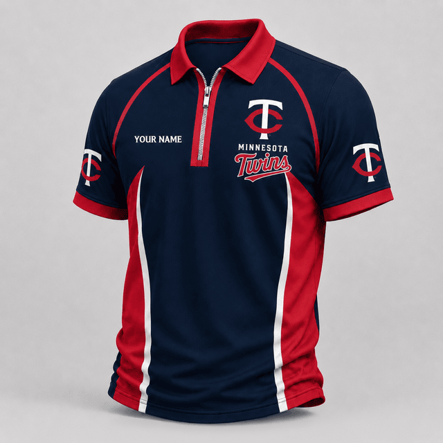 [FLASH SALE] NEW CUSTOMIZED MLB22 MTS MINNESOTA TWINS ZIP POLO SHIRT