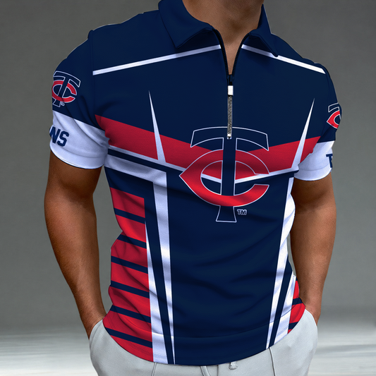 [FLASH SALE] NEW CUSTOMIZED MLB22 MTS MINNESOTA TWINS ZIP POLO SHIRT