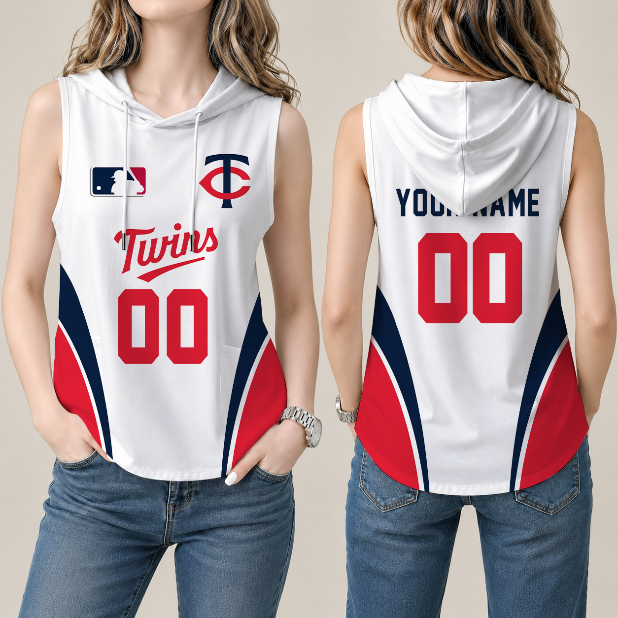 [FLASH SALE] NEW CUSTOMIZED MLB22 MTS MINNESOTA TWINS WOMEN'S SLEEVELESS HOODED POCKET TANK TOP