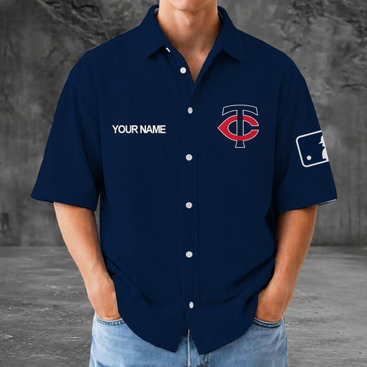 [FLASH SALE] NEW CUSTOMIZED MLB22 MTS MINNESOTA TWINS SEERSUCKER BUTTON SHIRT