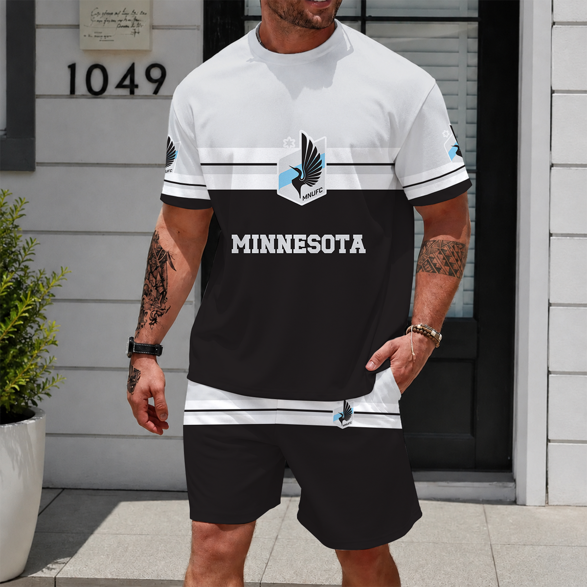 [FAN EXCLUSIVE] NEW CUSTOMIZED MLS22 MUF MINNESOTA UNITED FC UNISEX T-SHIRT & SHORTS SET