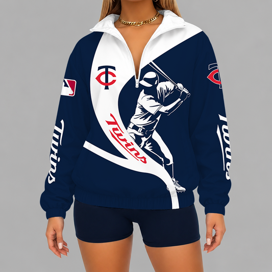 [FLASH SALE] NEW CUSTOMIZED MLB22 MTS MINNESOTA TWINS V-NECK ZIPPER SWEATSHIRT JACKET