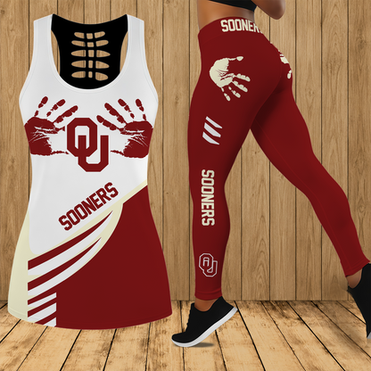 [FAN FAVORITE] NEW CUSTOMIZED NCAA CWS22 OUS OKLAHOMA SOONERS HOLLOW TANK TOP & LEGGINGS SET
