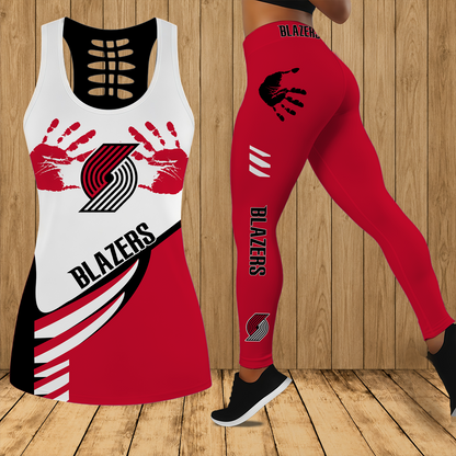 [HOT DEAL] NEW CUSTOMIZED NBA22 PTB PORTLAND TRAIL BLAZERS HOLLOW TANK TOP & LEGGINGS SET