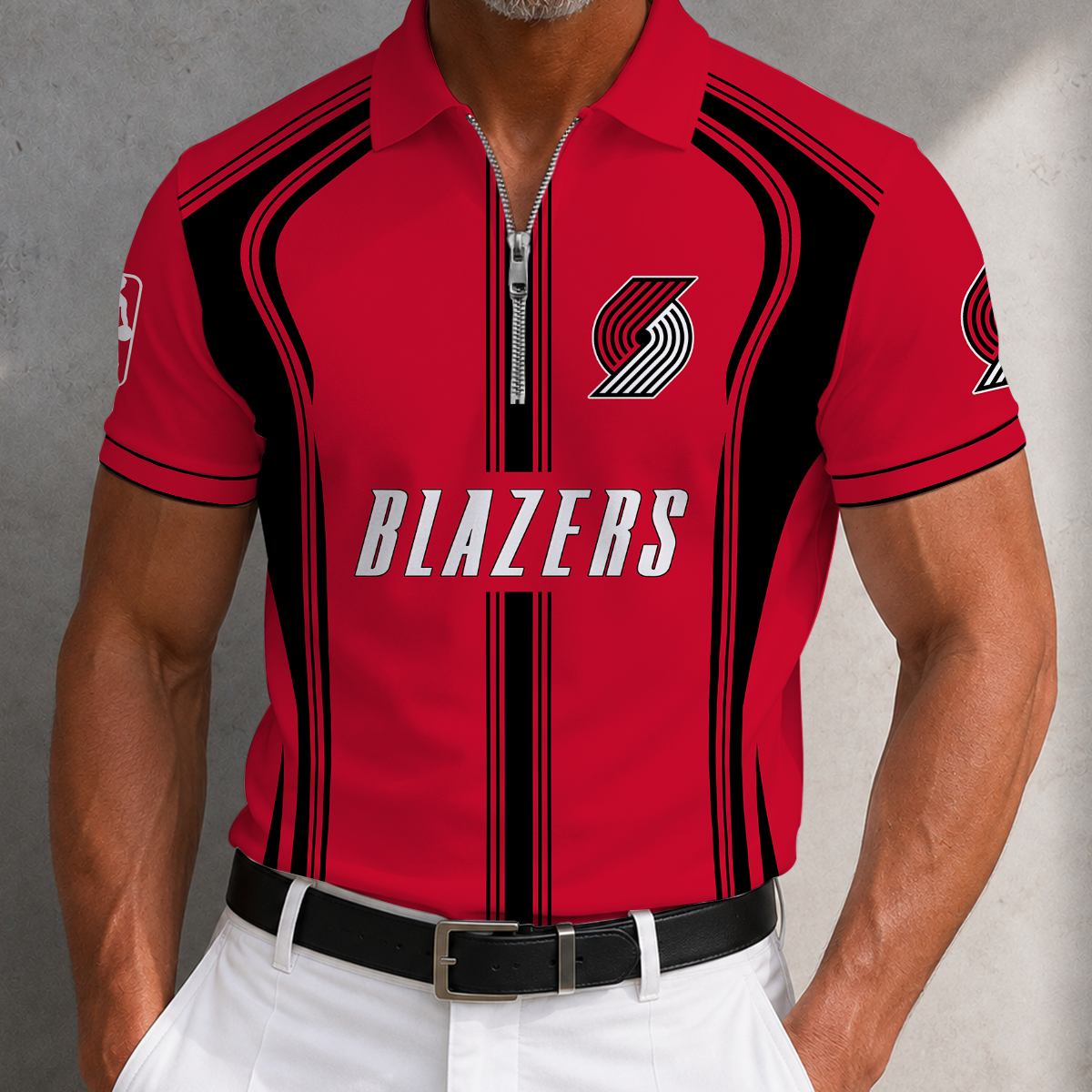 [HOT DEAL] NEW CUSTOMIZED NBA22 PTB PORTLAND TRAIL BLAZERS ZIP POLO SHIRT