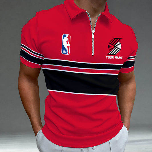 [HOT DEAL] NEW CUSTOMIZED NBA22 PTB PORTLAND TRAIL BLAZERS ZIP POLO SHIRT