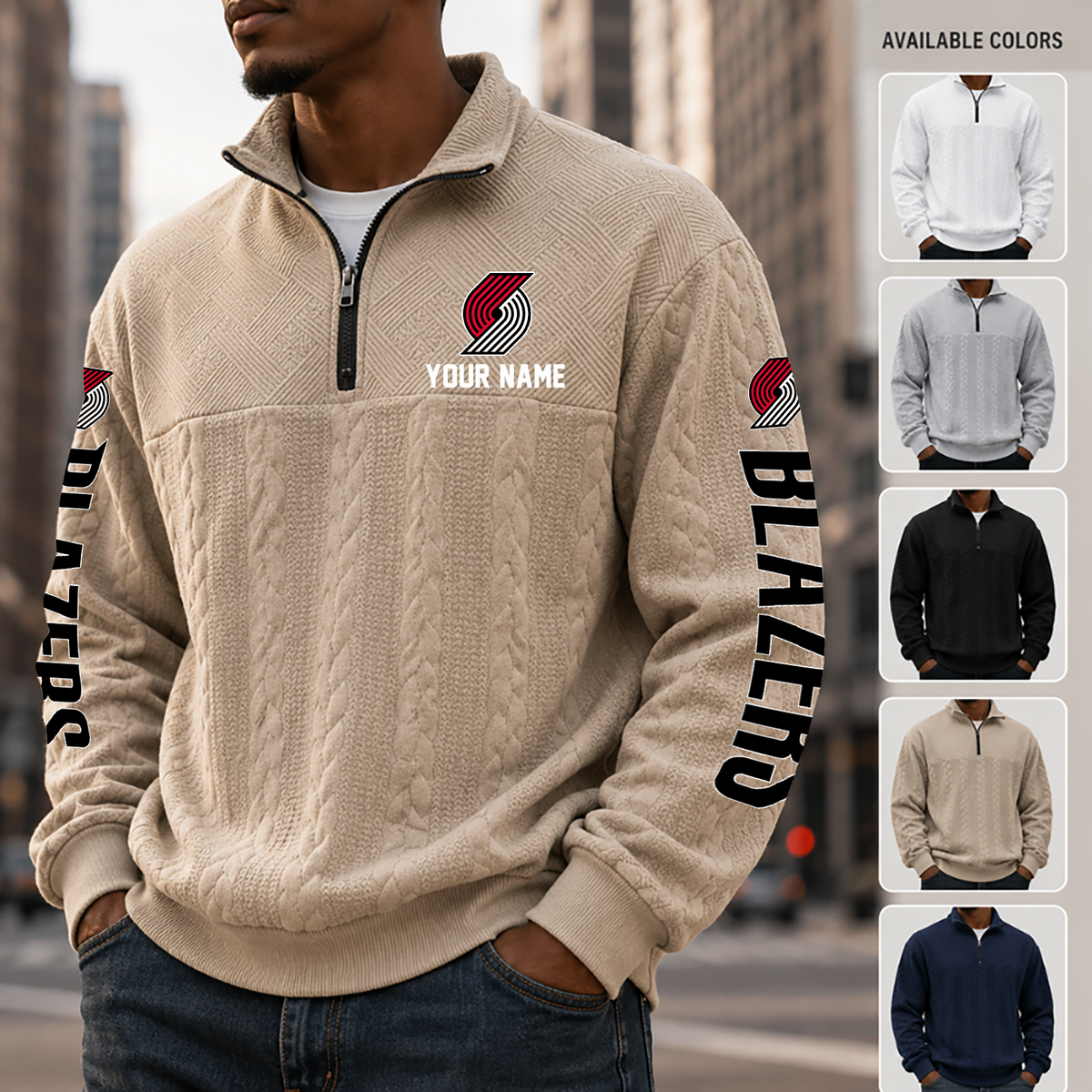 [HOT DEAL] NEW CUSTOMIZED NBA22 PTB PORTLAND TRAIL BLAZERS MULTICOLOR QUARTER-ZIP SWEATSHIRT
