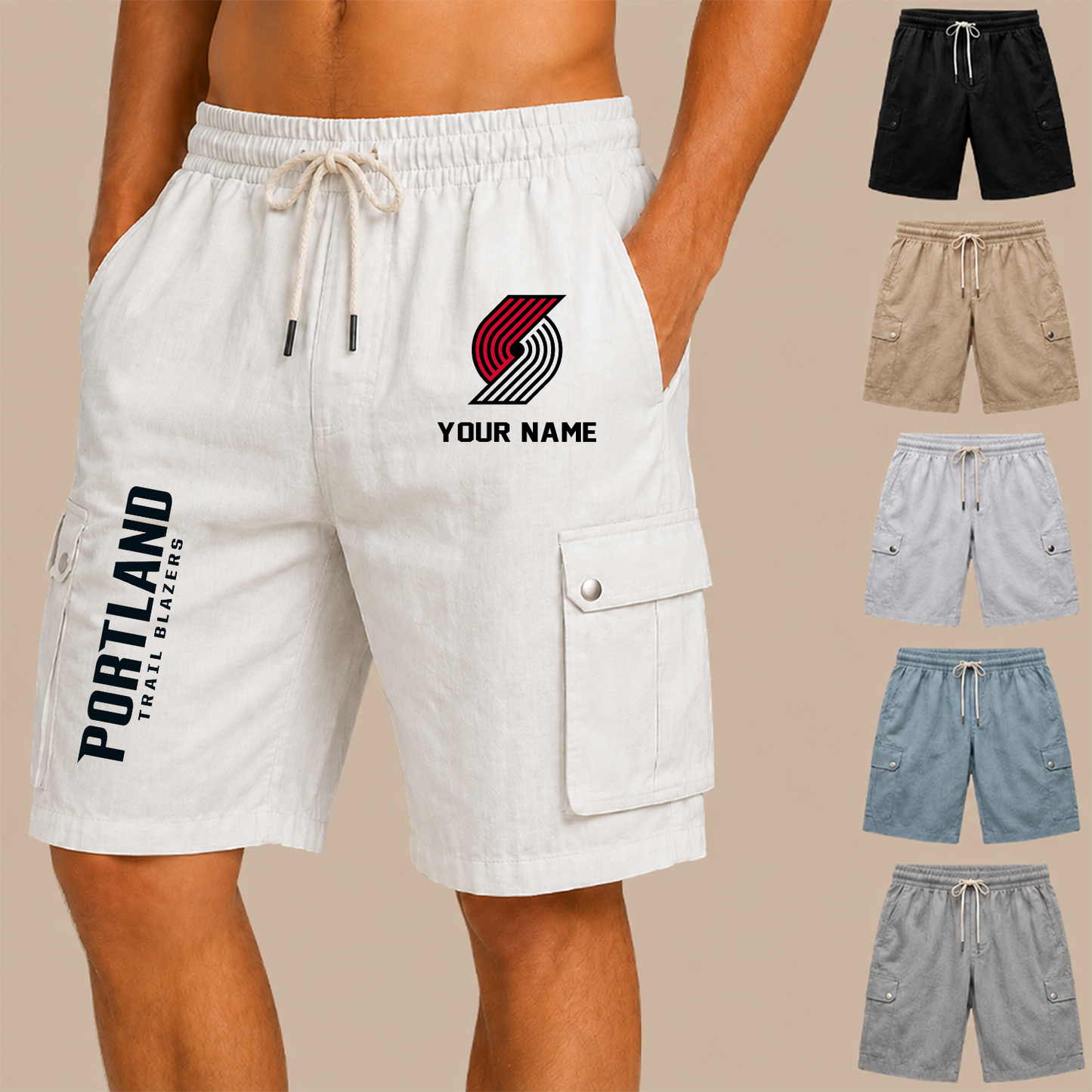 [HOT DEAL] NEW CUSTOMIZED NBA22 PTB PORTLAND TRAIL BLAZERS MEN'S DRAWSTRING CARGO SHORTS