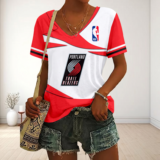 [HOT DEAL] NEW CUSTOMIZED NBA22 PTB PORTLAND TRAIL BLAZERS V-NECK FEMALE SHIRT