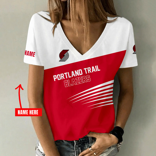 [HOT DEAL] NEW CUSTOMIZED NBA22 PTB PORTLAND TRAIL BLAZERS V-NECK FEMALE SHIRT