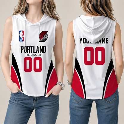 [HOT DEAL] NEW CUSTOMIZED NBA22 PTB PORTLAND TRAIL BLAZERS  WOMEN'S SLEEVELESS HOODED POCKET TANK TOP