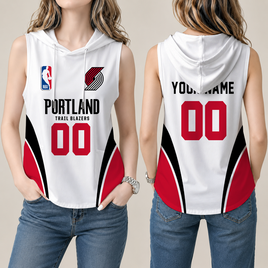 [HOT DEAL] NEW CUSTOMIZED NBA22 PTB PORTLAND TRAIL BLAZERS  WOMEN'S SLEEVELESS HOODED POCKET TANK TOP
