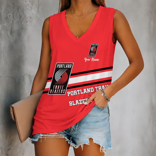 [HOT DEAL] NEW CUSTOMIZED NBA22 PTB PORTLAND TRAIL BLAZERS WOMEN'S V-NECK TANK TOP