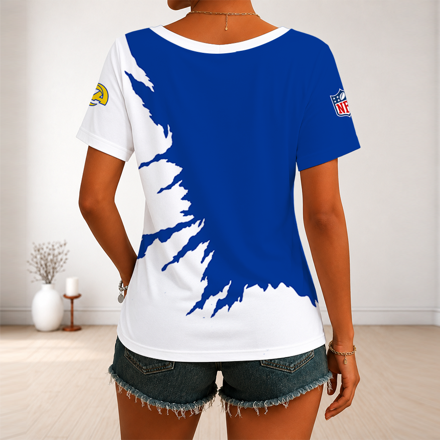 [SPECIAL OFFER] NEW CUSTOMIZED NFL22 LAR LOS ANGELES RAMS V-NECK FEMALE SHIRT