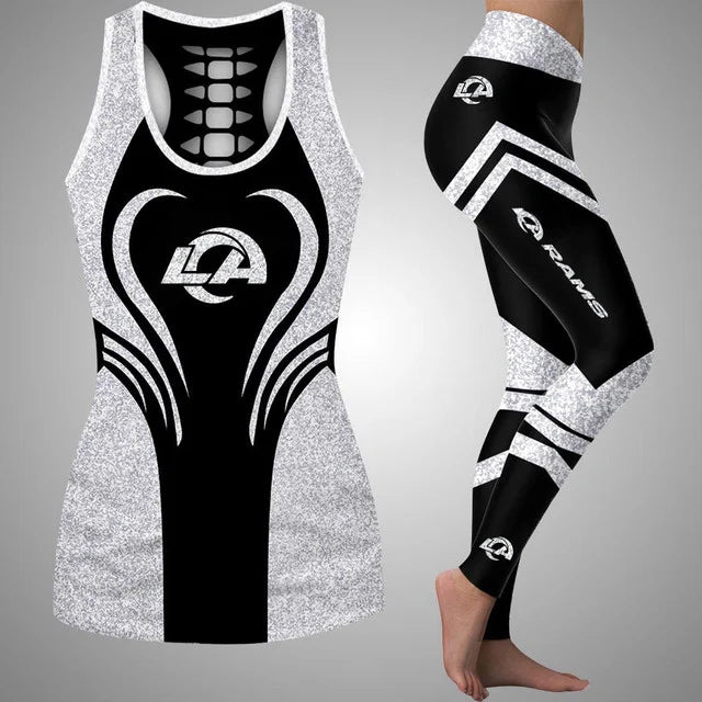 [SPECIAL OFFER] NEW CUSTOMIZED NFL22 LAR LOS ANGELES RAMS HOLLOW TANK TOP & LEGGINGS SET