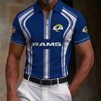 [SPECIAL OFFER] NEW CUSTOMIZED NFL22 LAR LOS ANGELES RAMS ZIP POLO SHIRT