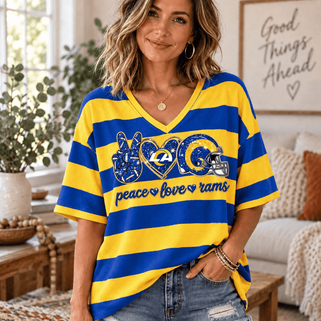 [SPECIAL OFFER] NEW CUSTOMIZED NFL22 LAR LOS ANGELES RAMS WOMEN'S HEART V-NECK LONG SLEEVE SHIRT