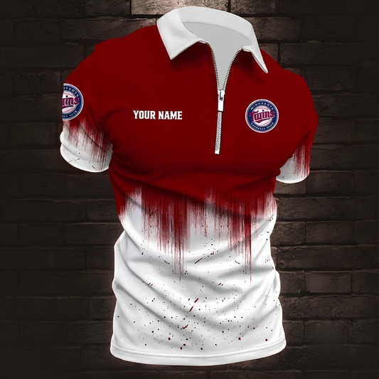 [FLASH SALE] NEW CUSTOMIZED MLB22 MTS MINNESOTA TWINS ZIP POLO SHIRT