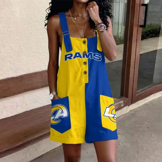 [SPECIAL OFFER] NEW CUSTOMIZED NFL22 LAR LOS ANGELES RAMS WOMEN'S HIGH-WAISTED SHORTS OVERALLS