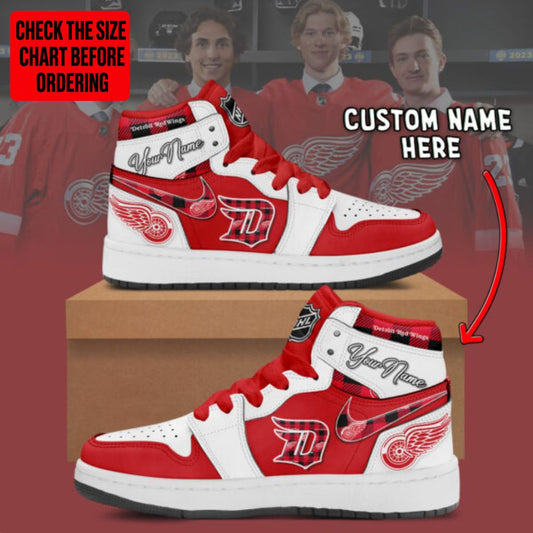 [SUPER SALE] NEW CUSTOMIZED NHL22 DRW DETROIT RED WINGS AIR JORDAN SNEAKERS