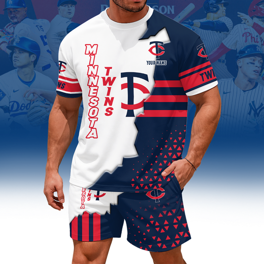 [FLASH SALE] NEW CUSTOMIZED MLB22 MTS MINNESOTA TWINS UNISEX T-SHIRT & SHORTS SET