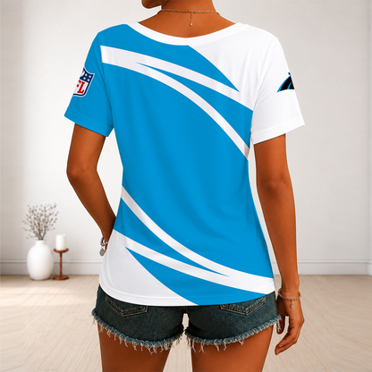 [SPECIAL OFFER] NEW CUSTOMIZED NFL23 CLP CAROLINA PANTHERS V-NECK FEMALE SHIRT