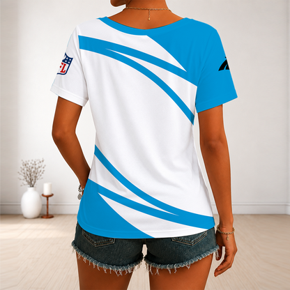 [SPECIAL OFFER] NEW CUSTOMIZED NFL23 CLP CAROLINA PANTHERS V-NECK FEMALE SHIRT