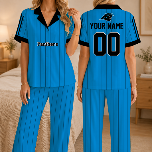 [SPECIAL OFFER] NEW CUSTOMIZED NFL23 CLP CAROLINA PANTHERS SHORT SLEEVE & LONG PANTS PAJAMAS SET