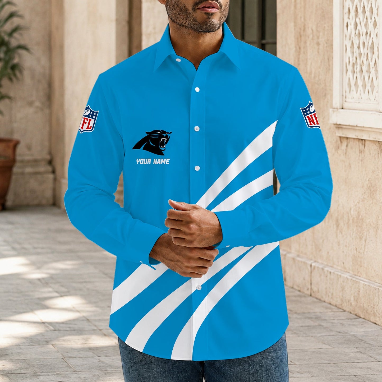 [SPECIAL OFFER] NEW CUSTOMIZED NFL23 CLP CAROLINA PANTHERS MEN'S LONG SLEEVE BUTTON-UP SHIRT