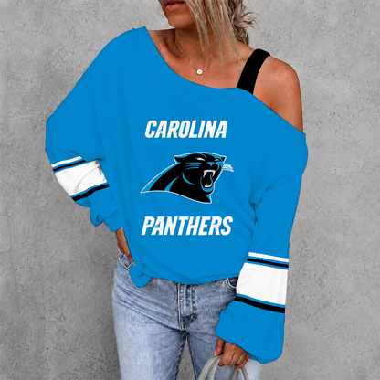 [SPECIAL OFFER] NEW CUSTOMIZED NFL23 CLP CAROLINA PANTHERS WOMEN'S OFF-SHOULDER LONG SLEEVE SHIRT