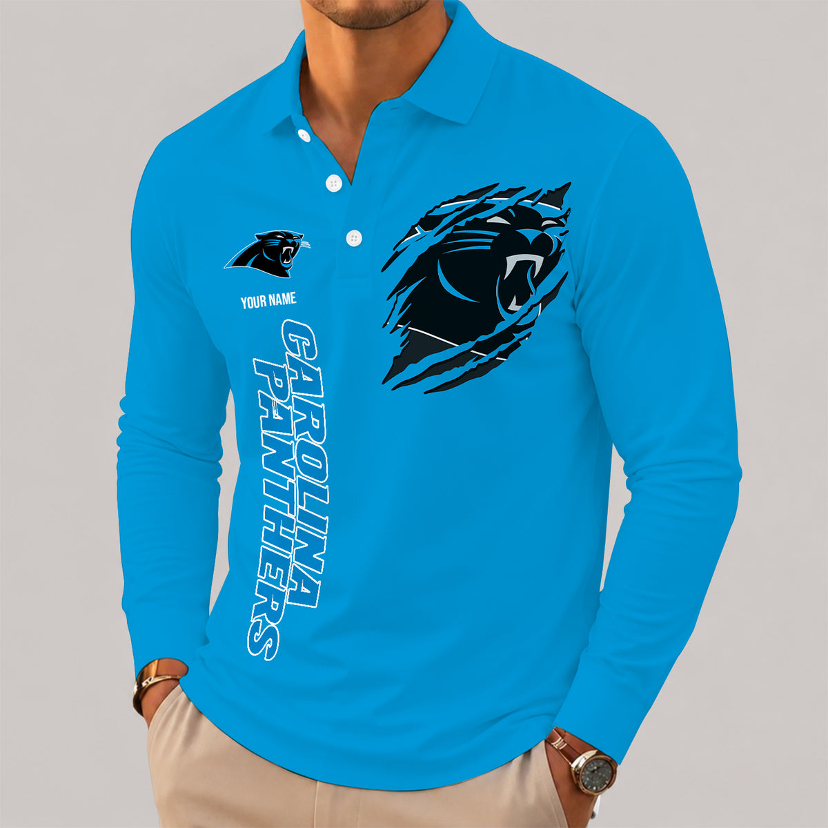 [SPECIAL OFFER] NEW CUSTOMIZED NFL23 CLP CAROLINA PANTHERS LONG SLEEVE POLO SHIRT