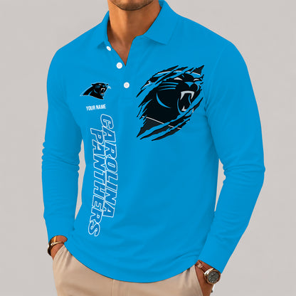 [SPECIAL OFFER] NEW CUSTOMIZED NFL23 CLP CAROLINA PANTHERS LONG SLEEVE POLO SHIRT