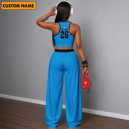 [SPECIAL OFFER] NEW CUSTOMIZED NFL23 CLP CAROLINA PANTHERS WOMEN'S CROP TOP & LONGPANTS SET