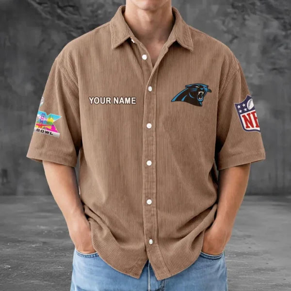 [HOT DEAL] NEW CUSTOMIZED NFL23 CLP CAROLINA PANTHERS SEERSUCKER BUTTON SHIRT