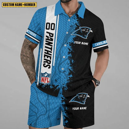 LIMITED RUN - NEW CUSTOMIZED NFL23 CLP CAROLINA PANTHERS UNISEX HAWAIIAN SHIRT & SHORTS SET