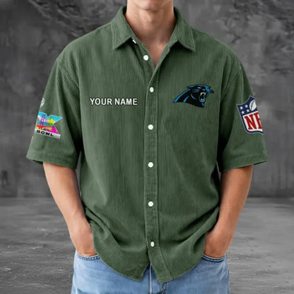 [HOT DEAL] NEW CUSTOMIZED NFL23 CLP CAROLINA PANTHERS SEERSUCKER BUTTON SHIRT