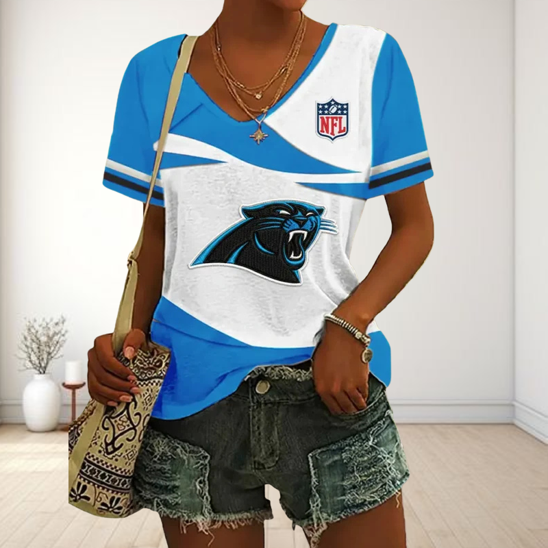 SPECIAL OFFER] NEW CUSTOMIZED NFL23 CLP CAROLINA PANTHERS V-NECK FEMALE SHIRT