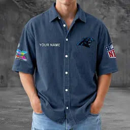 [HOT DEAL] NEW CUSTOMIZED NFL23 CLP CAROLINA PANTHERS SEERSUCKER BUTTON SHIRT
