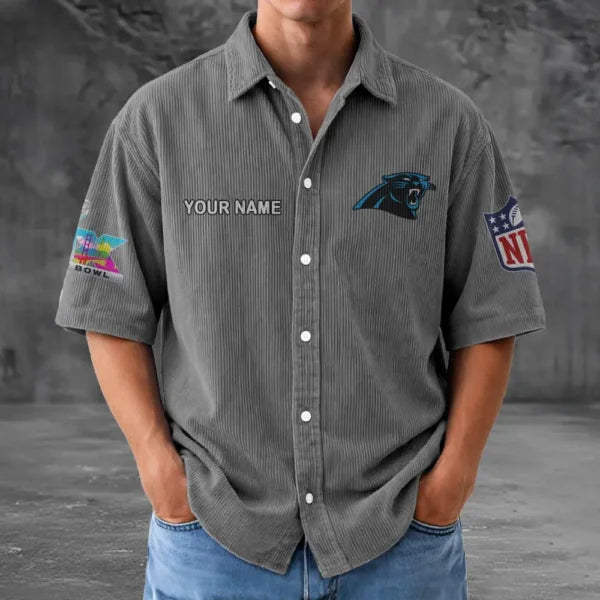 [HOT DEAL] NEW CUSTOMIZED NFL23 CLP CAROLINA PANTHERS SEERSUCKER BUTTON SHIRT