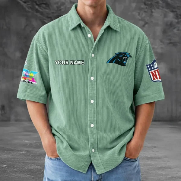 [HOT DEAL] NEW CUSTOMIZED NFL23 CLP CAROLINA PANTHERS SEERSUCKER BUTTON SHIRT