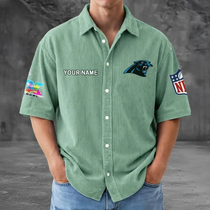 [HOT DEAL] NEW CUSTOMIZED NFL23 CLP CAROLINA PANTHERS SEERSUCKER BUTTON SHIRT