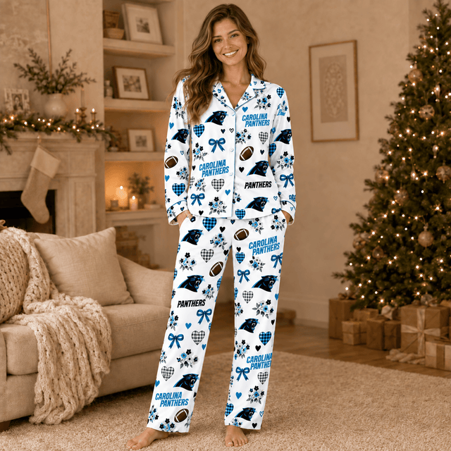 [SPECIAL OFFER] NEW CUSTOMIZED NFL23 CLP CAROLINA PANTHERS HALLOWEEN LONG PAJAMAS SET