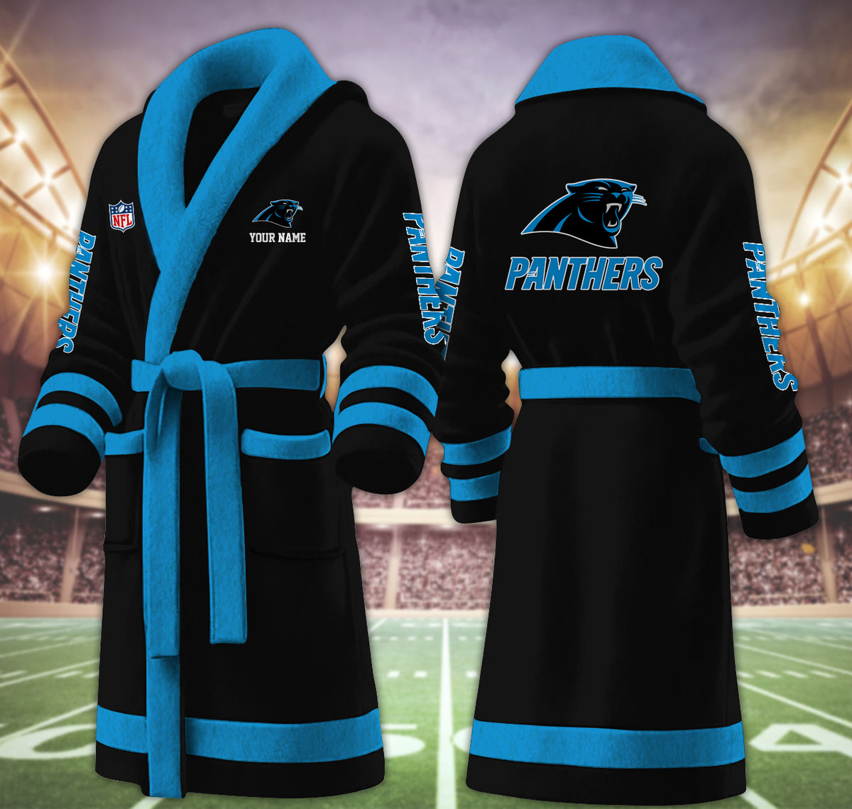 [SPECIAL OFFER] NEW CUSTOMIZED NFL23 CLP CAROLINA PANTHERS MULTICOLOR FLEECE BATHROBE