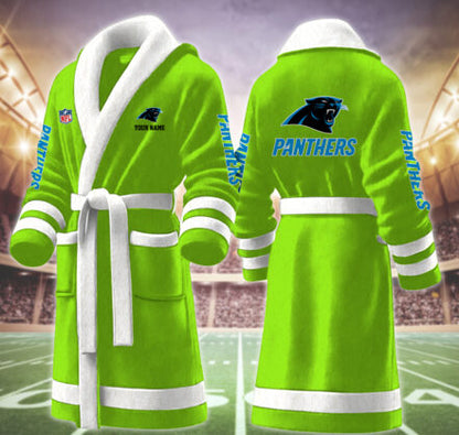 [SPECIAL OFFER] NEW CUSTOMIZED NFL23 CLP CAROLINA PANTHERS MULTICOLOR FLEECE BATHROBE